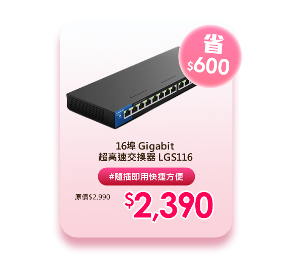 16埠 Gigabit 超高速交換器 LGS116