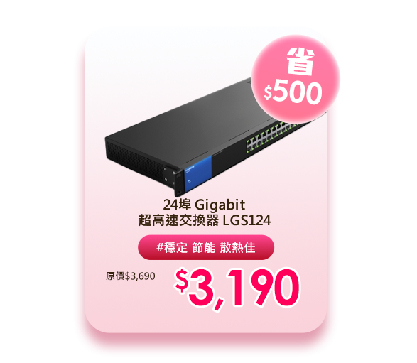 24埠 Gigabit 超高速交換器 LGS124