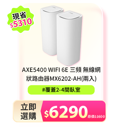 AXE5400 WiFi 6E 三頻 無線網狀路由器MX6202-AH(兩入)