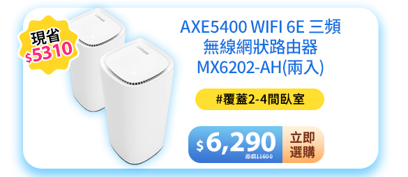 AXE5400 WiFi 6E 三頻 無線網狀路由器MX6202-AH(兩入)