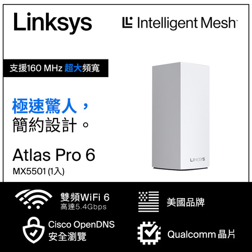 Linksys Atlas 6 Pro AX5400雙頻 MX5500 WiFi6網狀路由器(一入)