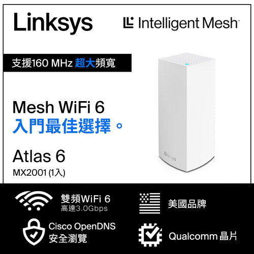 Linksys Atlas 6 Hero AX3000雙頻Mesh WiFi6網狀路由器(一入)