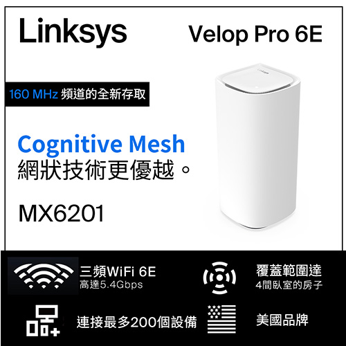 Linksys Velop Pro AXE5400 WiFi 6E 三頻 無線網狀路由器MX6201-AH(一入)